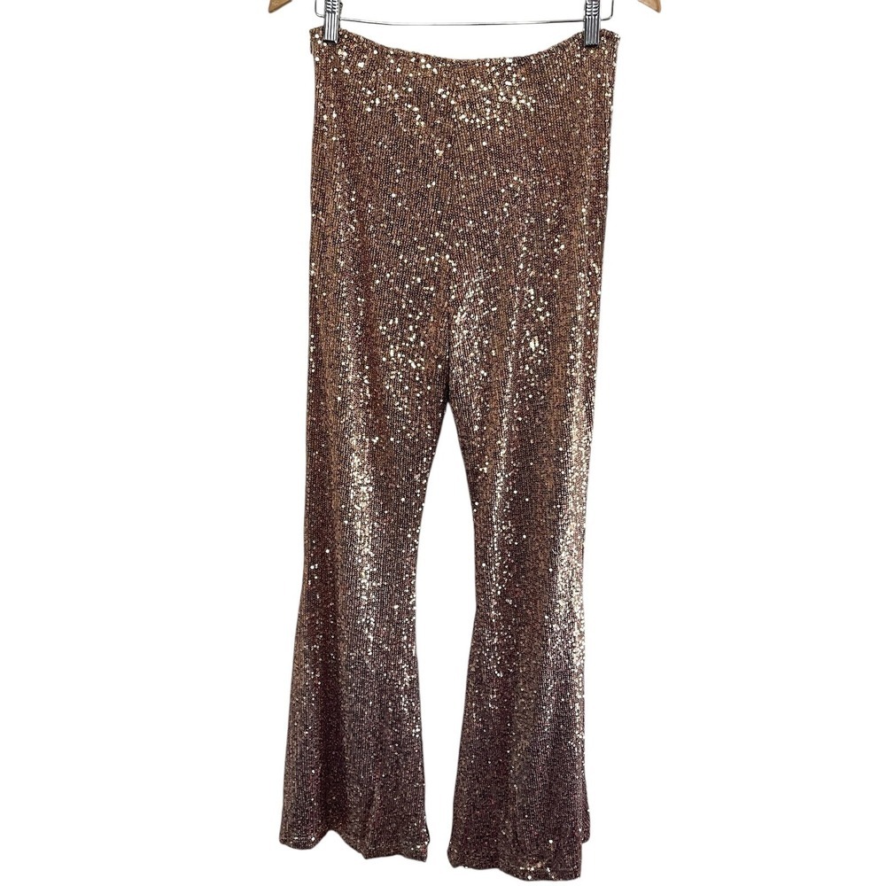 Joyfolie Gold Sequin Flare Pants - Picture 2 of 8